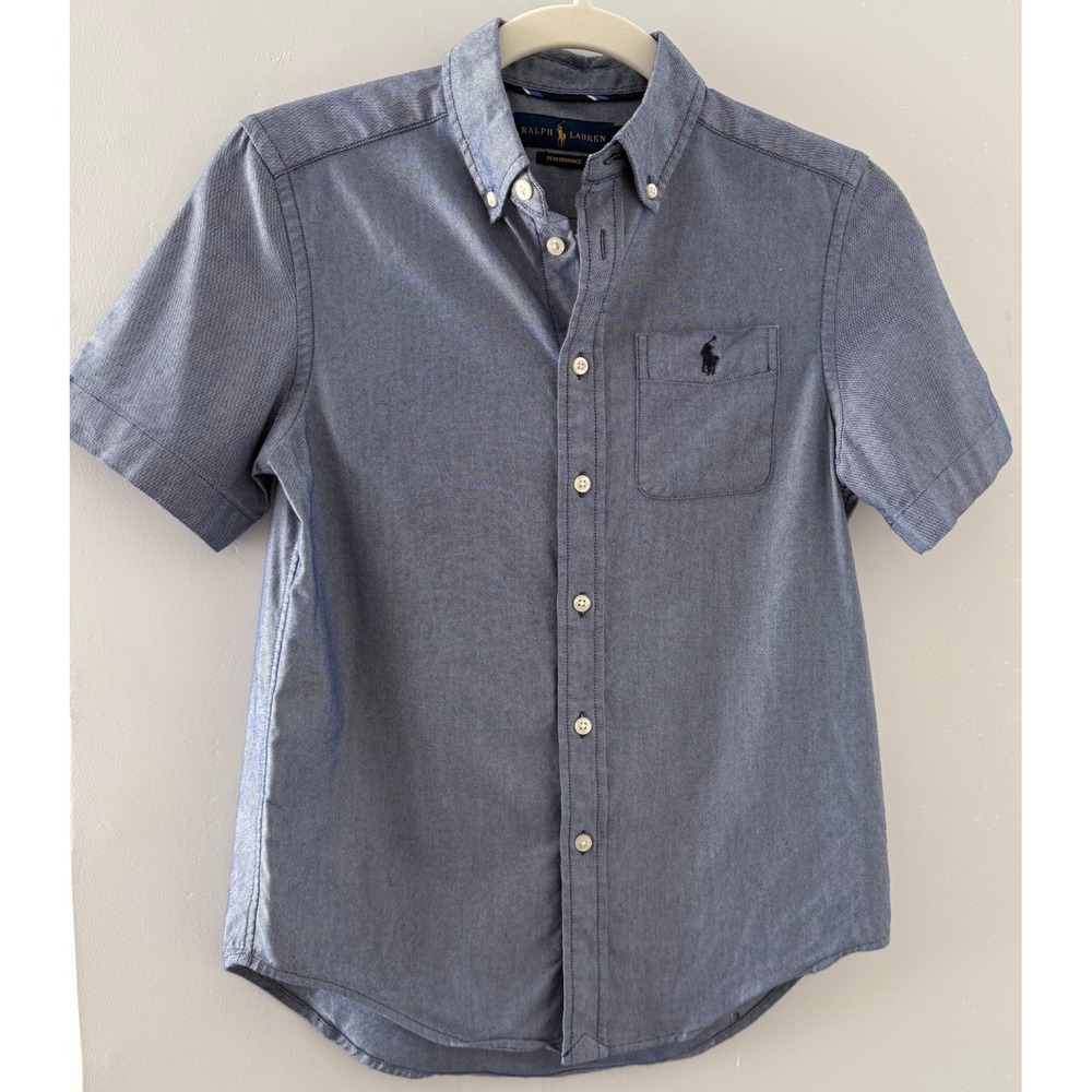 Ralph Lauren Boys Youth Medium 10/12 Performance Button Down Collar Pocket Logo - Picture 1 of 7